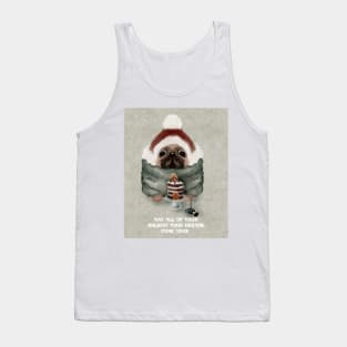 Cute Holiday Pug in Santa Hat With Gingerbread Cake And Holiday Wishes- Funny Dog Tank Top